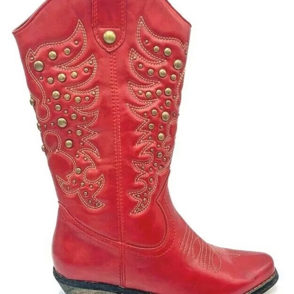 Lime Light Vtg Red Embroidery Studded Cowboy Boots Rare - Picture 7 of 12